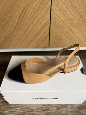 Aldo Two-Tone Slingback Flat in Tan and Black